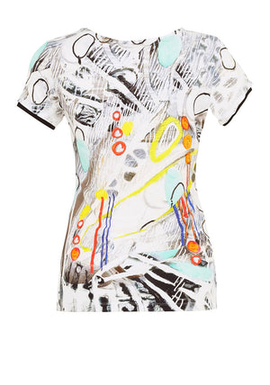Dolcezza Printed Ruched Top, White Multi