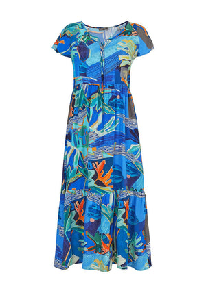 Dolcezza A-Line Patterned Maxi Dress, Blue