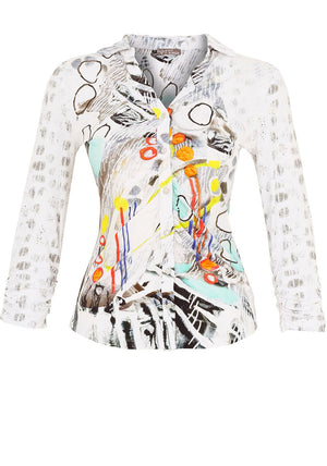 Dolcezza Printed Ruched Fitted Shirt, White Multi