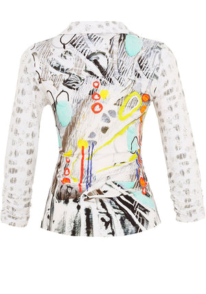 Dolcezza Printed Ruched Fitted Shirt, White Multi