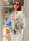 Dolcezza Printed Ruched Fitted Shirt, White Multi