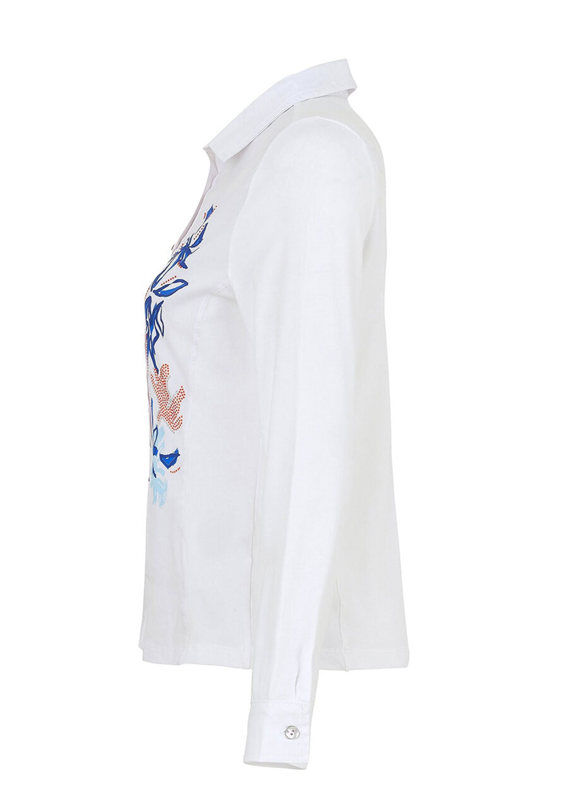 Dolcezza Embellished Abstract Floral Print Shirt, White