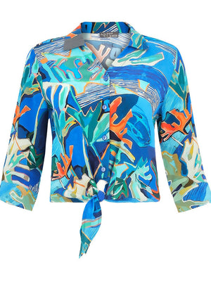 Dolcezza Printed Tie Hem Shirt, Blue Multi