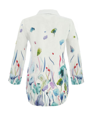 Dolcezza Linen Watercolour Floral Shirt, White Multi