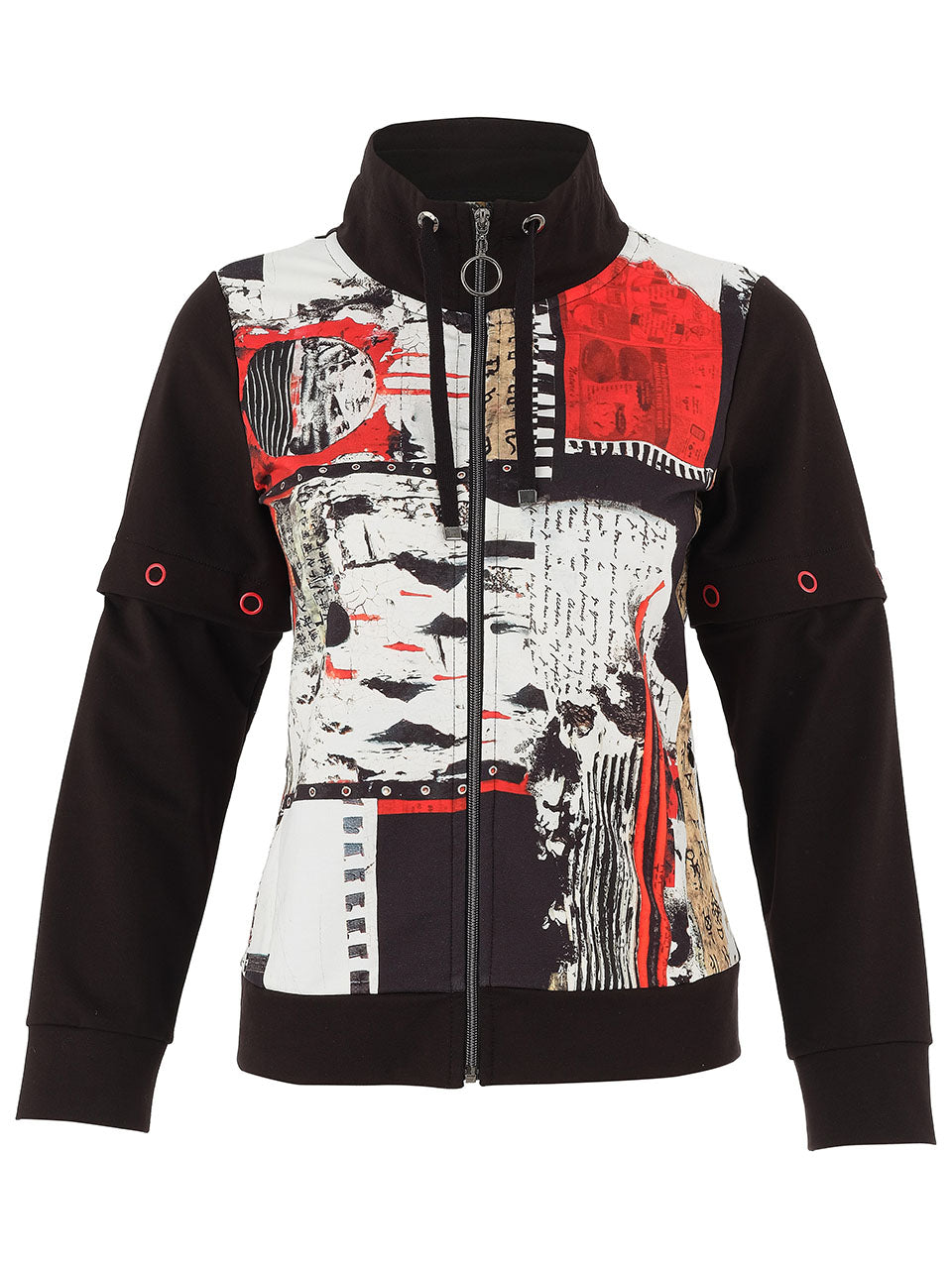 Dolcezza Abstract High Neck Zip Up Jacket, Multicoloured