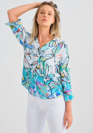 Dolcezza Abstract Print V Neck Shirt, Multi-Coloured