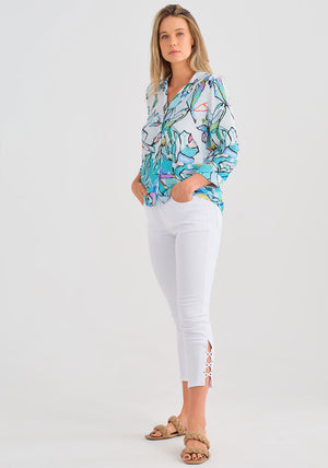 Dolcezza Abstract Print V Neck Shirt, Multi-Coloured
