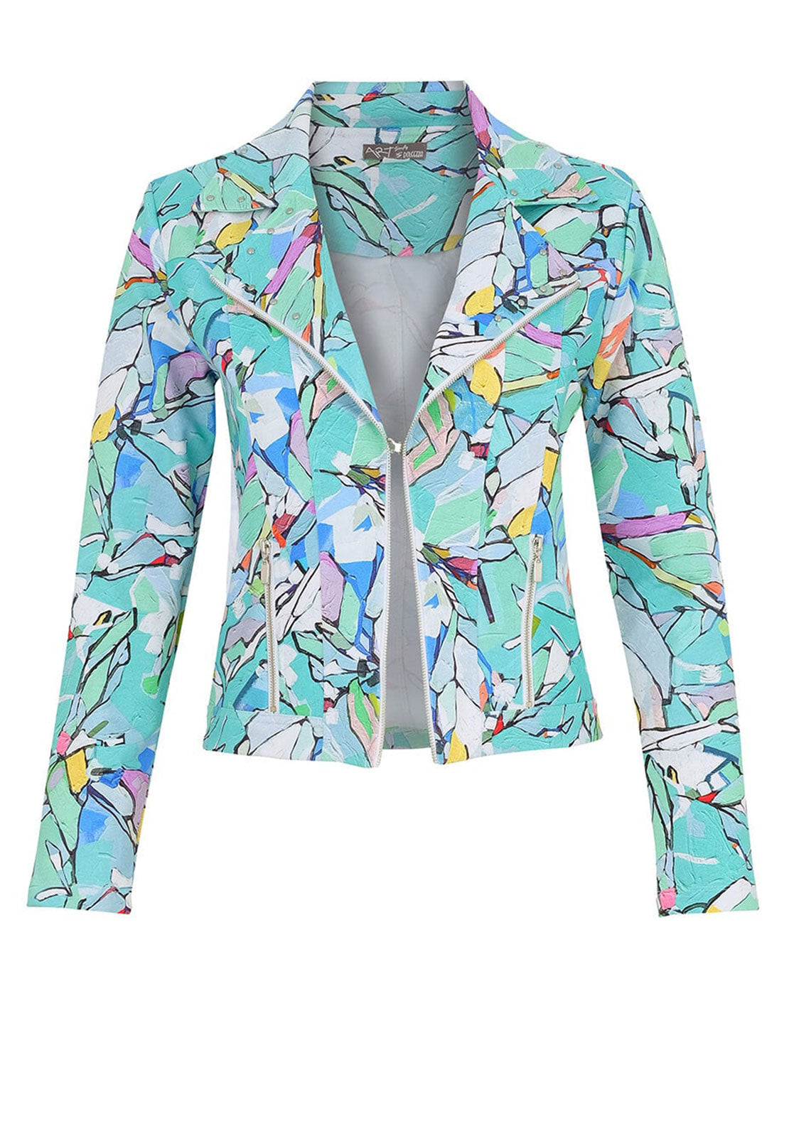 Dolcezza Abstract Floral Biker Jacket, Blue