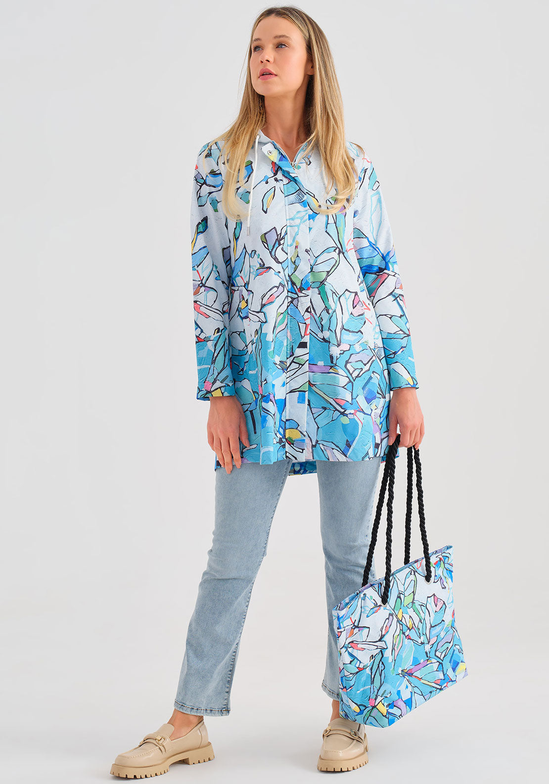 Dolcezza Abstract Print Light Hooded Jacket, Multi-Coloured