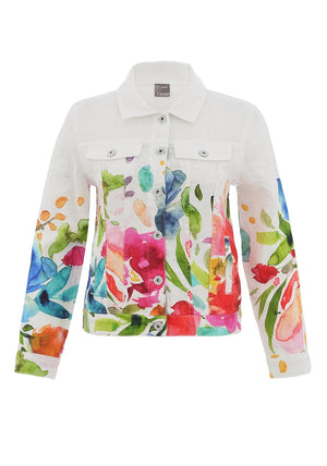 Dolcezza Floral Button Up Jacket, White Multi