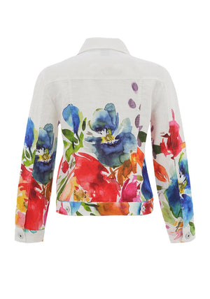 Dolcezza Floral Button Up Jacket, White Multi