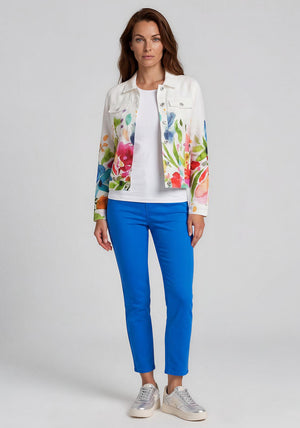Dolcezza Floral Button Up Jacket, White Multi