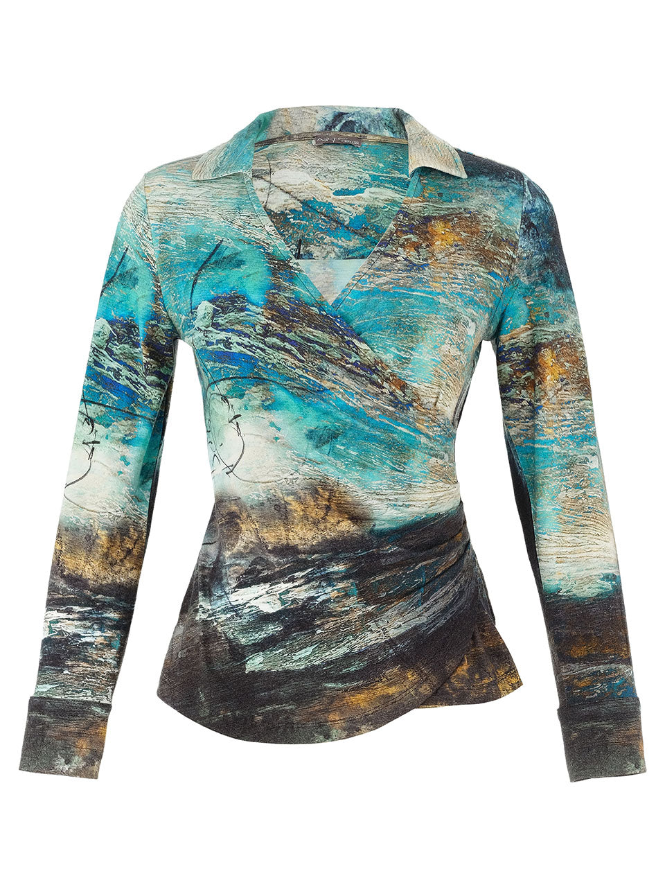 Dolcezza Wrap V-Neck Collar Blouse, Blue