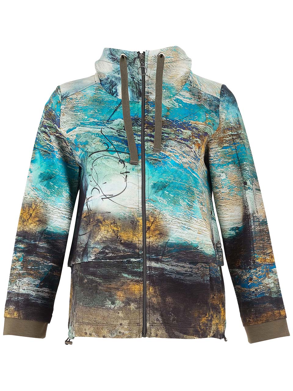 Dolcezza Abstract High Neck Zip Up Jacket, Blue