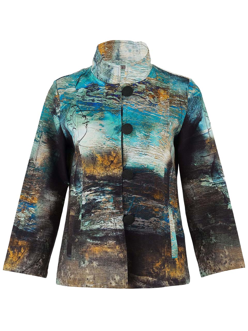 Dolcezza Button Up High Neck Jacket, Blue