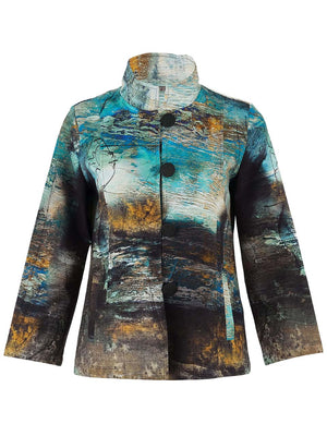 Dolcezza Button Up High Neck Jacket, Blue