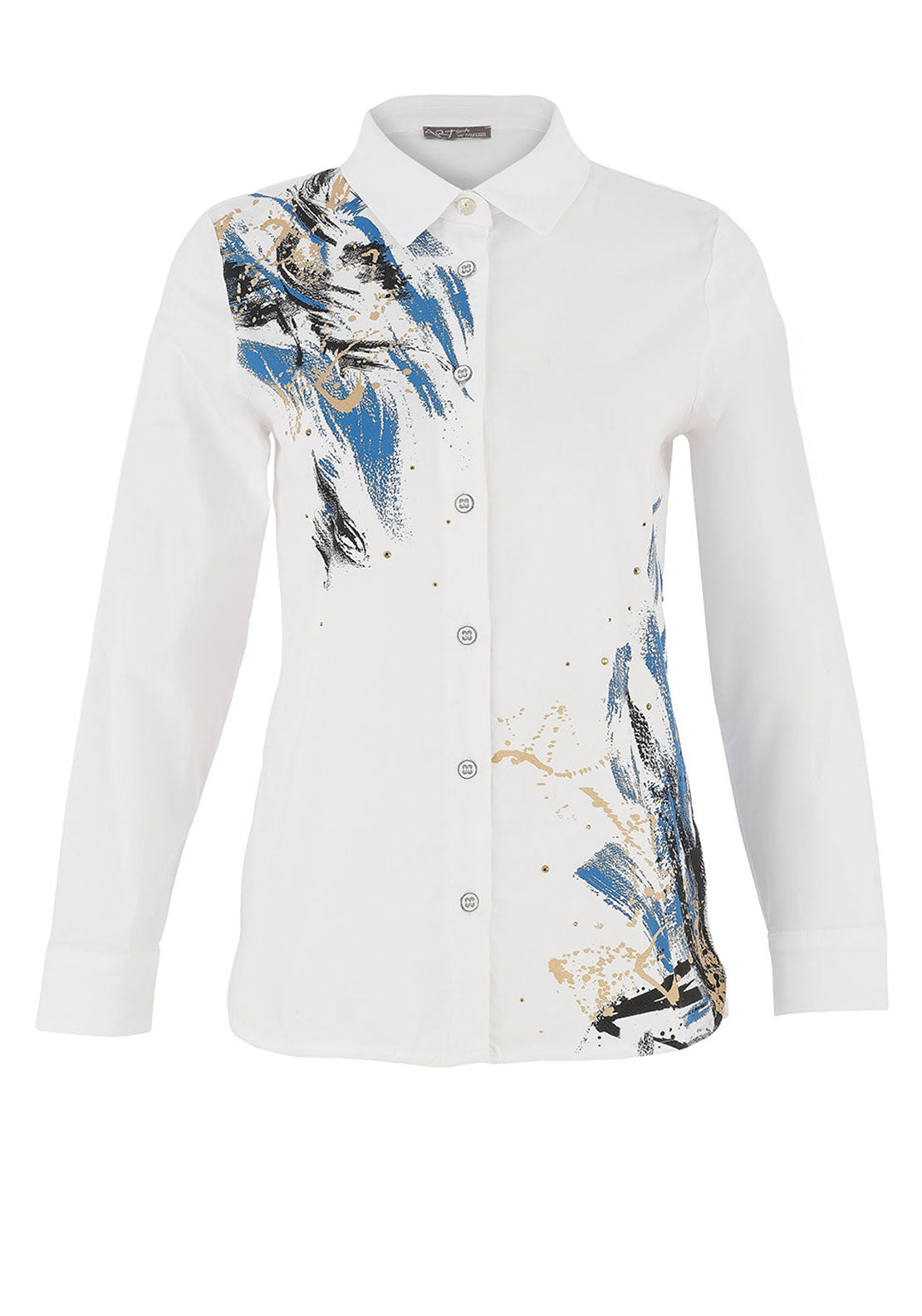 Dolcezza Printed Stretch Cotton Shirt, White