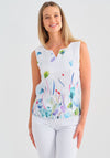 Dolcezza Linen Watercolour Floral Sleeveless Top, White Multi