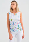 Dolcezza Linen Watercolour Floral Sleeveless Top, White Multi