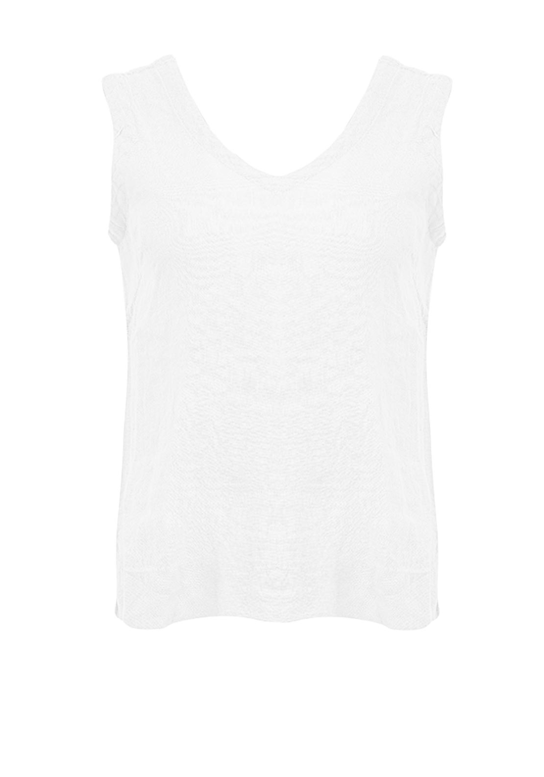 Dolcezza Linen V Neck Button Back Top, White