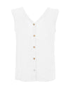 Dolcezza Linen V Neck Button Back Top, White