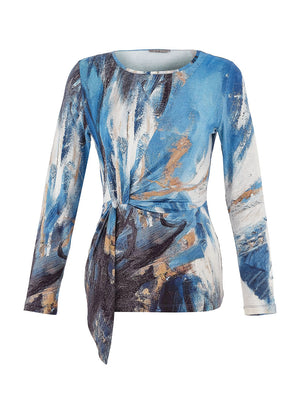 Dolcezza Gathered Round Neck Storm Top, Blue Multi