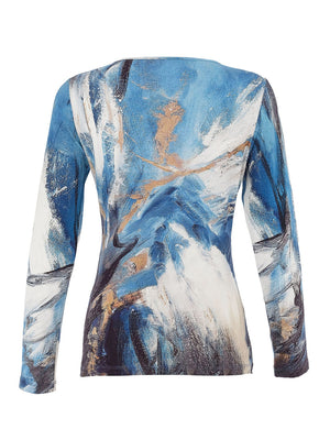 Dolcezza Gathered Round Neck Storm Top, Blue Multi