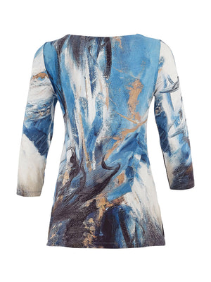 Dolcezza Long Round Neck Storm Fitted Top, Blue