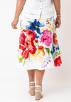 Dolcezza Floral Print Midi Skirt, White Multi