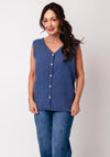 Dolcezza Linen Sleeveless V Neck Vest, Blue