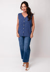 Dolcezza Linen Sleeveless V Neck Vest, Blue