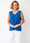 Dolcezza Linen V Neck Button Back Top, Blue