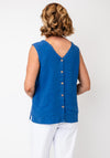 Dolcezza Linen V Neck Button Back Top, Blue