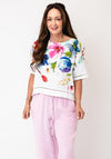 Dolcezza Button-Down Floral Detail Blouse, White Multi