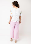Dolcezza Button-Down Floral Detail Blouse, White Multi