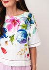 Dolcezza Button-Down Floral Detail Blouse, White Multi