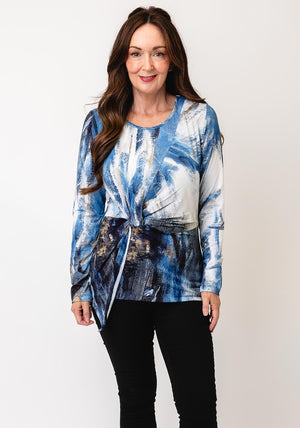 Dolcezza Gathered Round Neck Storm Top, Blue Multi