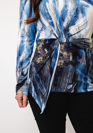 Dolcezza Gathered Round Neck Storm Top, Blue Multi