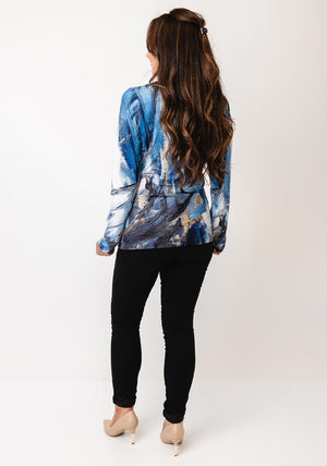Dolcezza Gathered Round Neck Storm Top, Blue Multi
