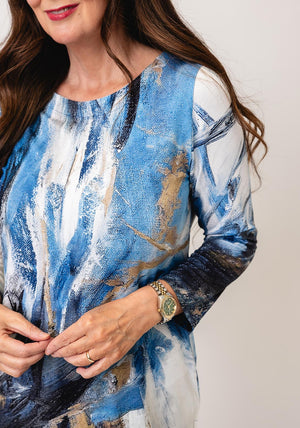 Dolcezza Long Round Neck Storm Fitted Top, Blue