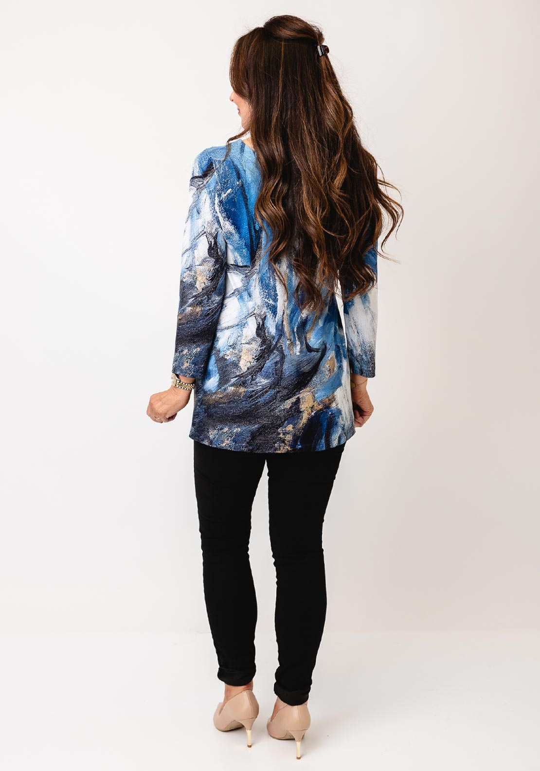 Dolcezza Long Round Neck Storm Fitted Top, Blue
