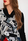 Dolcezza Cowl Neck Abstract Print Top, Black