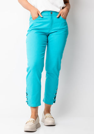 Dolcezza Stud Hem Cropped Trousers, Aqua Blue