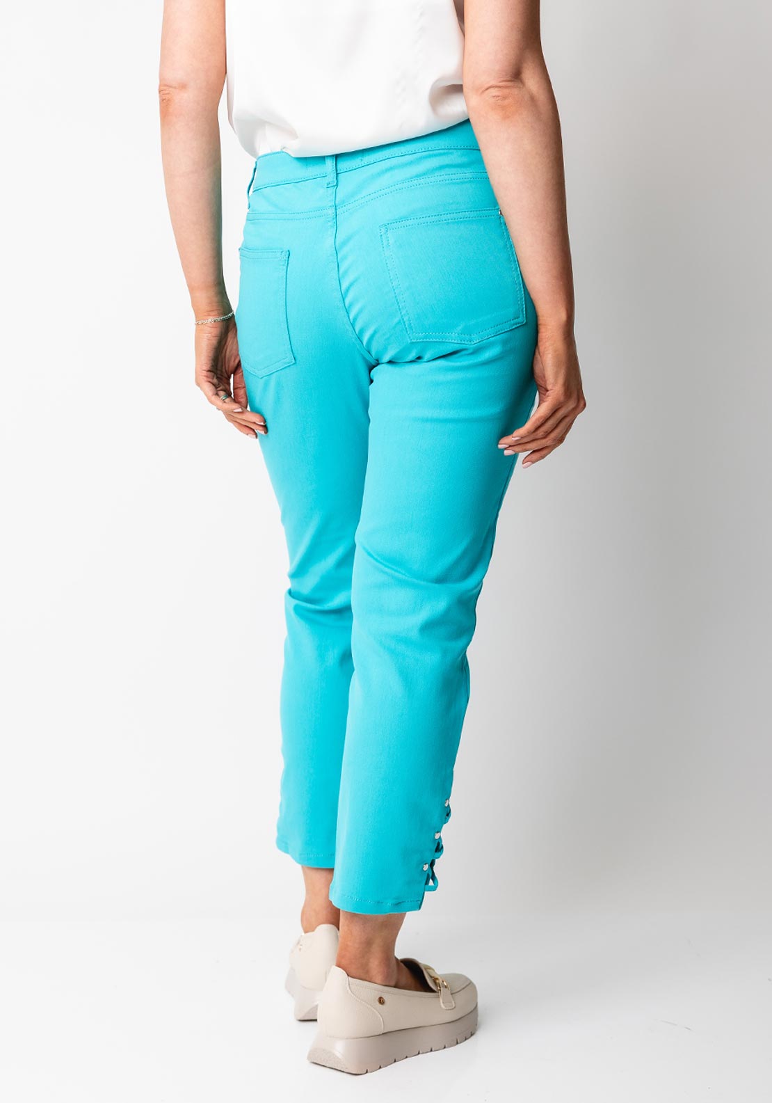 Dolcezza Stud Hem Cropped Trousers, Aqua Blue