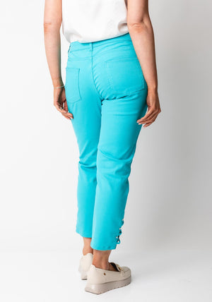 Dolcezza Stud Hem Cropped Trousers, Aqua Blue