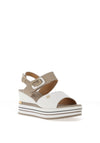 Donna Serena Leather Velcro Strap Colour Block Wedge Sandals, Beige