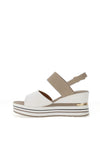 Donna Serena Leather Velcro Strap Colour Block Wedge Sandals, Beige