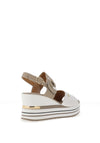 Donna Serena Leather Velcro Strap Colour Block Wedge Sandals, Beige