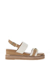 Donna Serena Buckle Detail Wedge Sandals, White and Beige