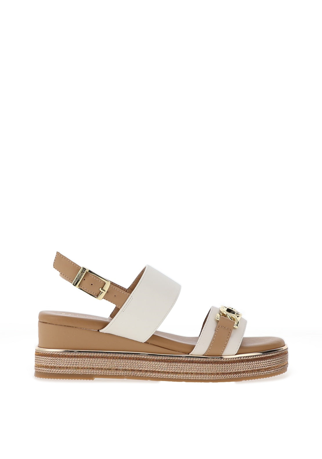 Donna Serena Buckle Detail Wedge Sandals, White and Beige